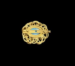 Vintage Gold-Tone Turquoise Brooch Pin – Classic Statement Costume Jewelry - Image 2