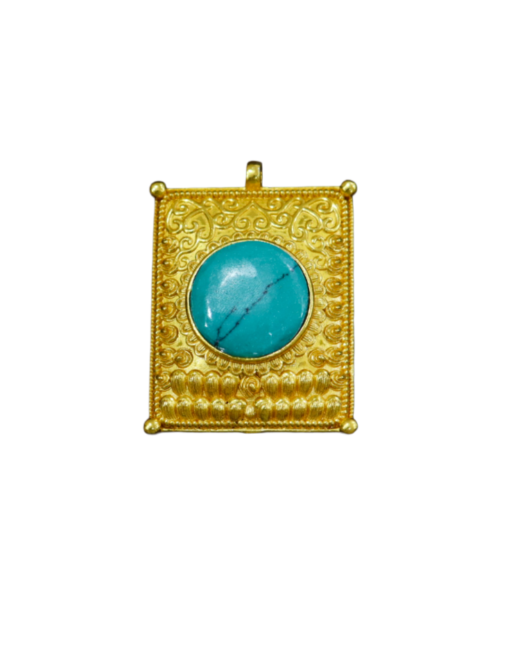 Vintage Gold-Tone Turquoise Necklace Pendant Vintage Gold-Tone Turquoise Necklace Pendant - Image 1