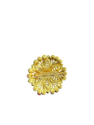 Vintage Gold-Toned Filigree Brooch with Red Cabochon & Beads - Image 2