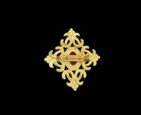 Vintage-Inspired Baroque Cross Brooch Pin – Gold-Tone with Red Cabochon & Faux Pearl Accents - Image 2