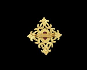 Vintage-Inspired Baroque Cross Brooch Pin – Gold-Tone with Red Cabochon & Faux Pearl Accents - Image 2