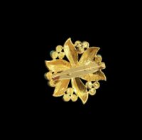 Vintage Jeanne Signed Brooch – Gold-Tone with Red Coral & Turquoise Glass Cabochons – Designer Costume Jewelry - Image 2
