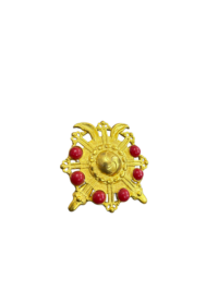 Vintage Spingarn NY Shield Brooch – Feather Crown Crest Red Rhinestone Pin – Heraldic Costume Jewelry