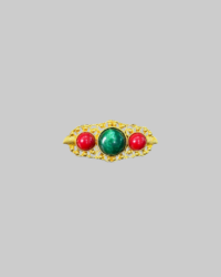 Vintage-Style Gold-Tone Filigree Brooch with Green and Red Cabochons