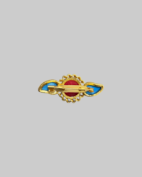 Vintage-Style Gold-Toned Brooch with Turquoise and Coral-Colored Stones - Image 2