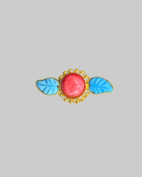 Vintage-Style Gold-Toned Brooch with Turquoise and Coral-Colored Stones