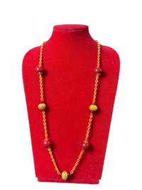 Red Agate & Gold-Tone Beaded Necklace |Red Agate & Gold-Tone Beaded Necklace | Handmade Ethnic Statement Jewelry Handmade Ethnic Statement Jewelry