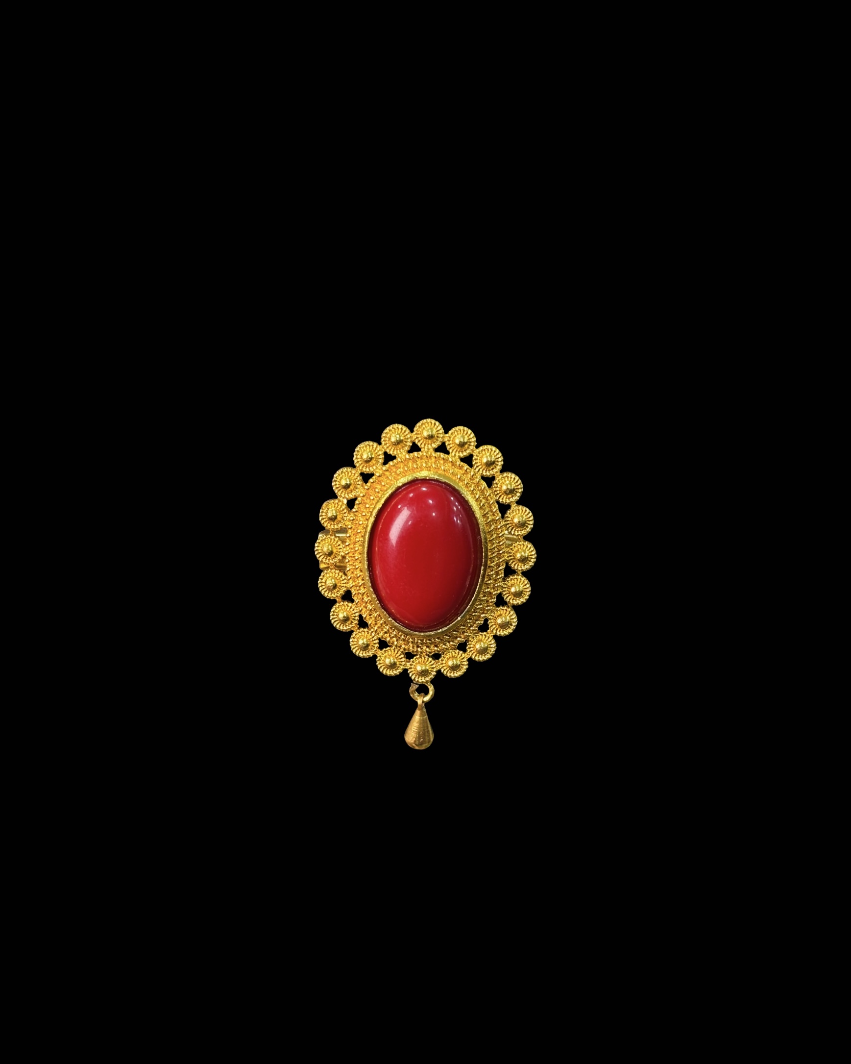 Yellow Gold Ring with Oval Red Coral Stone – Vintage-Inspired Statement Jewelry, Natural Coral Gem Ring Gold Ring with Oval Red Coral Stone – Vintage-Inspired Statement Jewelry, Natural Coral Gem Ring - Image 1