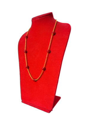 Gold-Plated Chain Necklace with Red Coral Beads - Image 2
