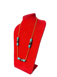 Turquoise and Amber Stone Fashion Necklace – Statement Jewelry - Image 2