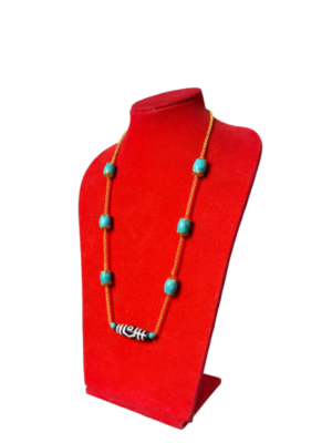 Nepali/Tibetan-Style Turquoise & Black Onyx Beaded Necklace - Image 2