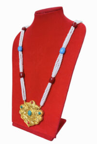 Gold-Plated Ghaau (Gau) Tibetan-Style Necklace | Pendant with Turquoise & Red Stone Accents | Handmade Jewelry - Image 2