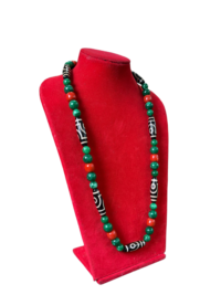 Handcrafted Tibetan Dzi Bead Necklace | Multicolor Agate Beads with Red & Green Accents - Image 3