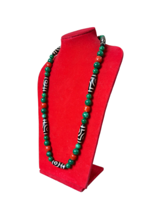 Handcrafted Tibetan Dzi Bead Necklace | Multicolor Agate Beads with Red & Green Accents - Image 2