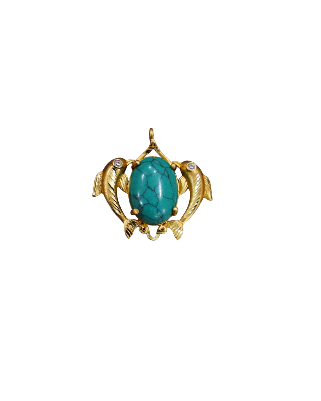 wmKgd58tzryrqZw8OzbnXlCPpnuF9emhSHmovACJ Gold-Toned Fish Brooch with Oval Turquoise Cabochon - Image 1