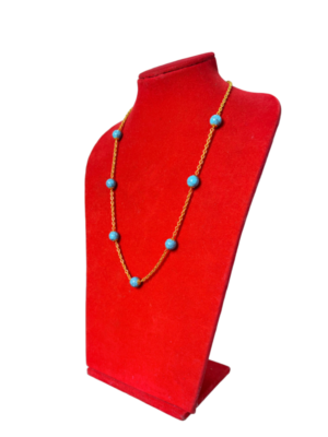 Gold Chain Station Necklace with Round Turquoise Beads - Image 2