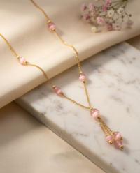 Fashion Baby Pink Lariat Necklace with Gold-Toned Plating & Pink Beads - Image 2