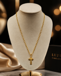 Gold-Plated Cross Necklace with Textured Chain and Intricate Crucifix Pendant - Image 2