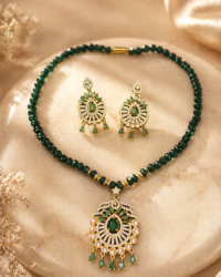 Gold Plated Green Pote Mala Necklace Set with Kundan Work for Women - Image 2