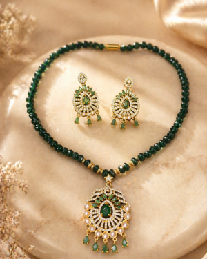 Gold Plated Green Pote Mala Necklace Set with Kundan Work for Women - Image 2