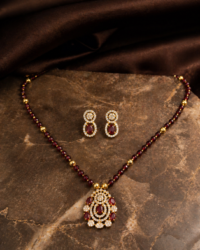 Chinar Jewels Ruby Necklace Set with Gold-Plated Pendant & CZ Earrings for Women - Image 2