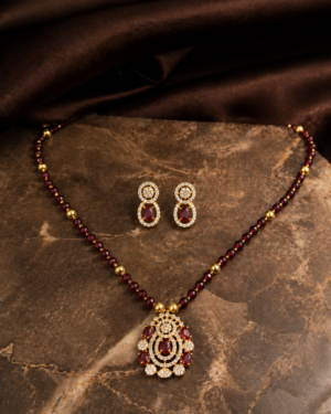 Chinar Jewels Ruby Necklace Set with Gold-Plated Pendant & CZ Earrings for Women - Image 2