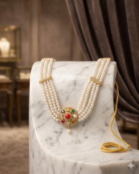 Gold-Plated Navaratna White Moti Choker with Floral Round Pendant - Image 3