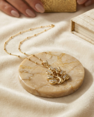 Gold-Plated Crystal Pendant Necklace with Beaded Chain - Image 2