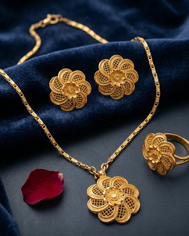 Aglaia Gold-Plated Jewelry Set with Intricate Floral Mandala Design Aglaia Gold-Plated Jewelry Set with Intricate Floral Mandala Design - Image 1