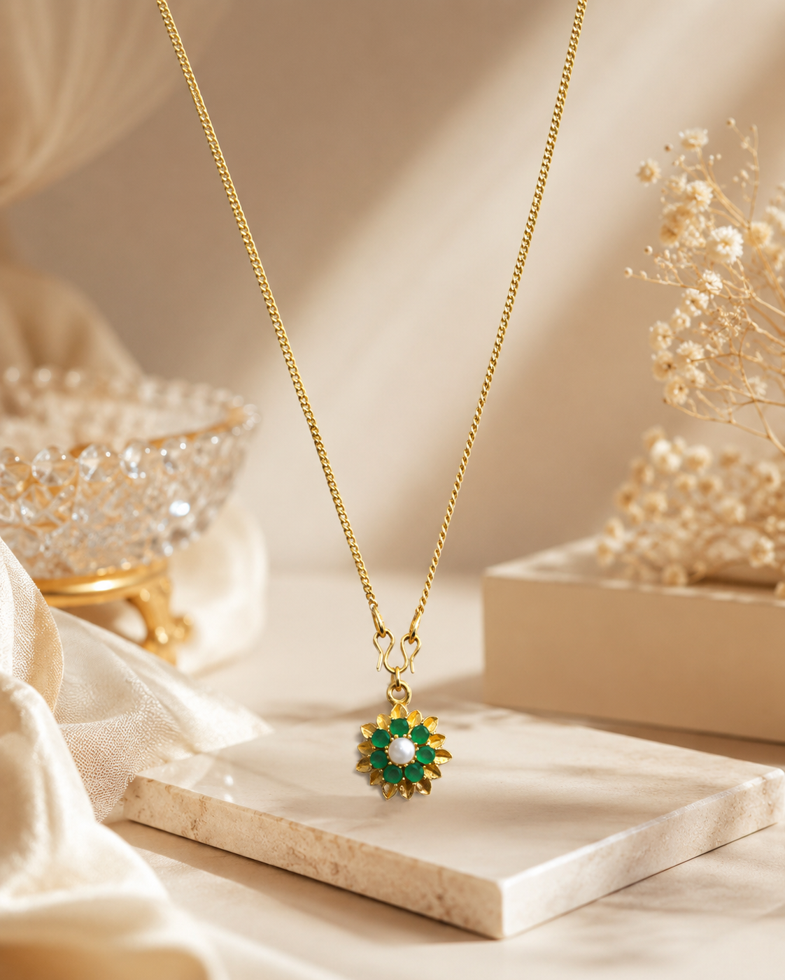Gold Chain Necklace with Floral Pendant Gold Chain Necklace with Floral Pendant - Image 1
