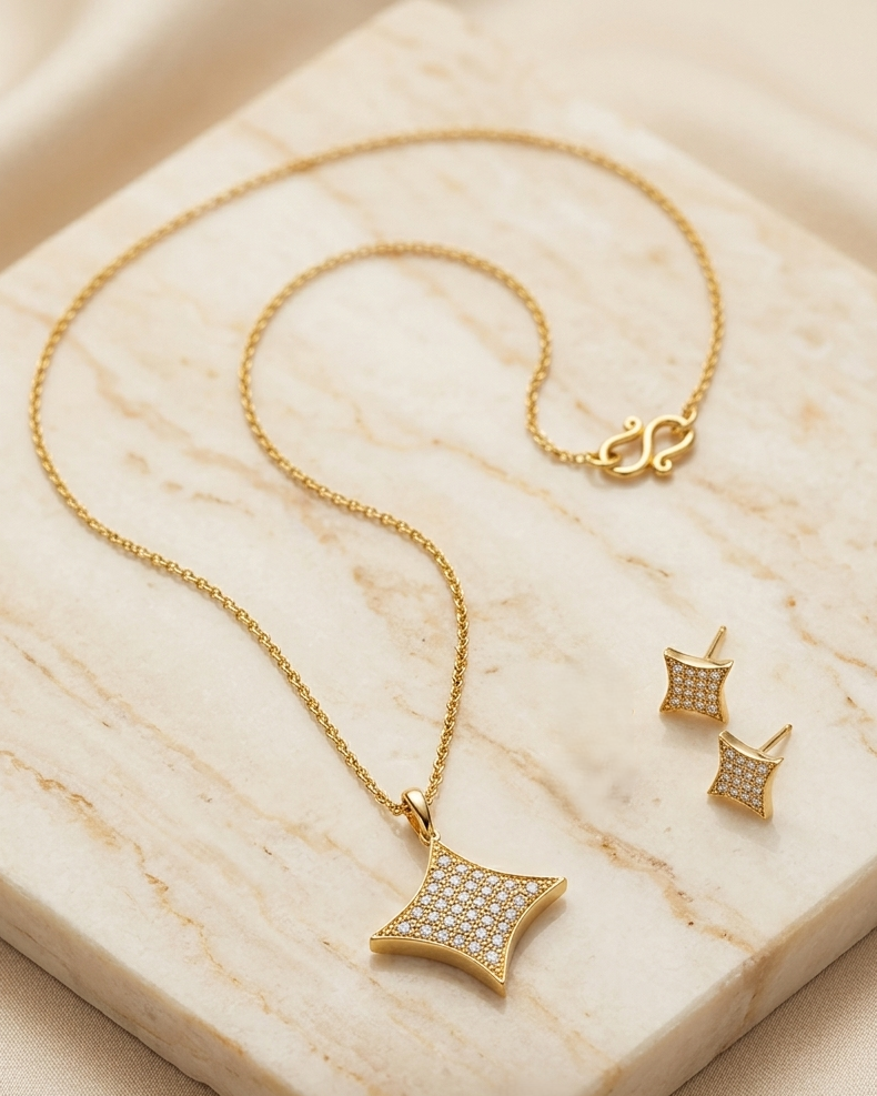 Gold-Over-Silver Star Pendant Necklace Set Elegant Celestial Jewelry Gold-Over-Silver Star Pendant Necklace Set - Image 1