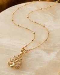 Gold-Plated Crystal Pendant Necklace with Beaded Chain