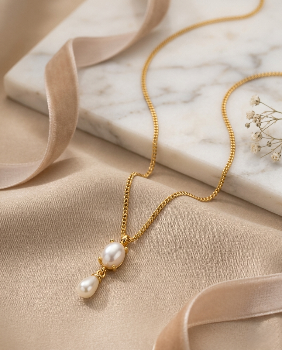 Gold-Plated Freshwater Pearl Teardrop Pendant Necklace Gold-Plated Freshwater Pearl Teardrop Pendant Necklace - Image 1