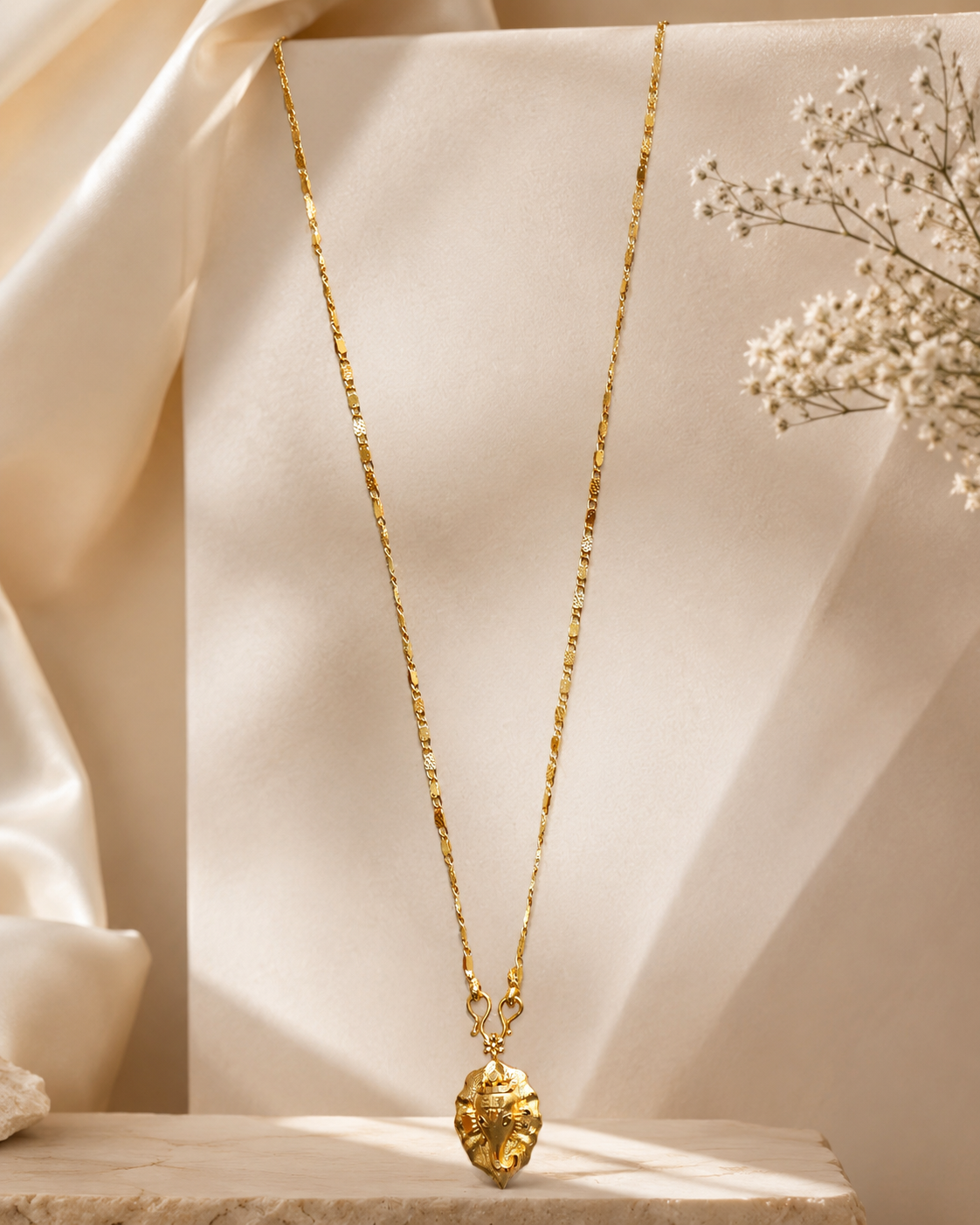 Gold-Plated Ganesh Pendant Necklace with Intricate Spiritual Design Traditional Religious Jewelry Gold-Plated Ganesh Pendant Necklace with Intricate Spiritual Design - Image 1
