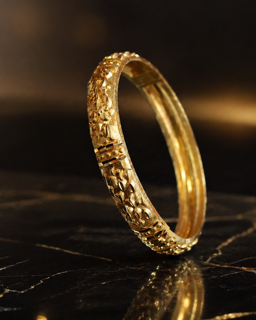 Gold-Plated Geometric Pattern Bangle for Women Elegant Designer Bracelet Gold-Plated Geometric Pattern Bangle for Women - Image 1