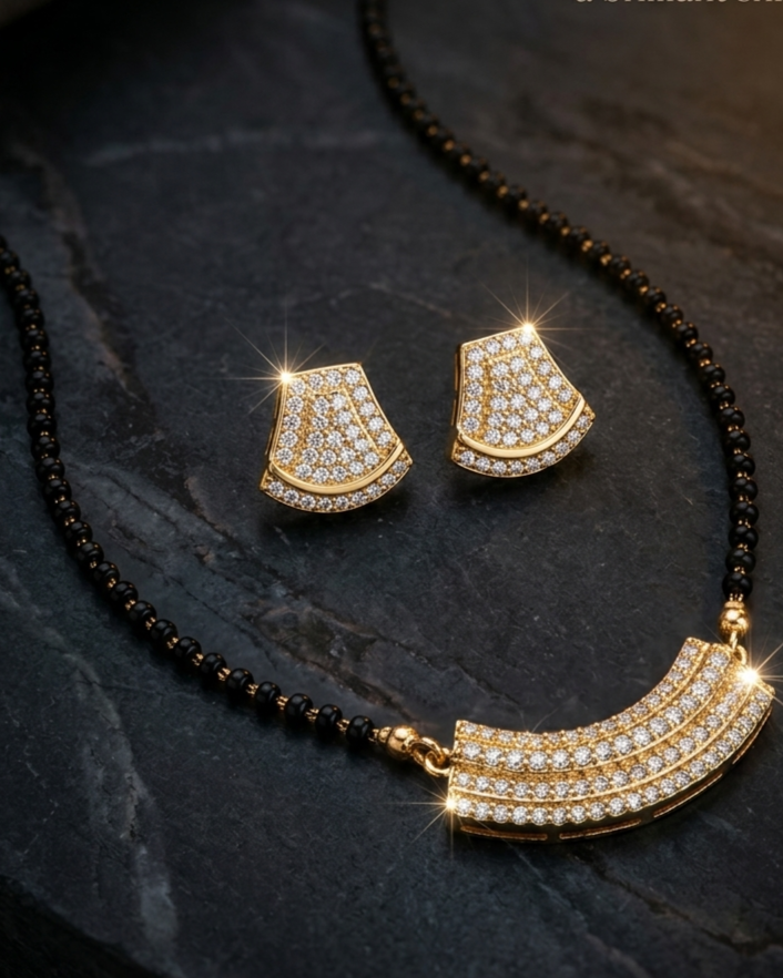Gold-Plated Mangalsutra Set with Pendant & Matching Earrings for Women Gold-Plated Mangalsutra Set with Pendant & Matching Earrings for Women - Image 1