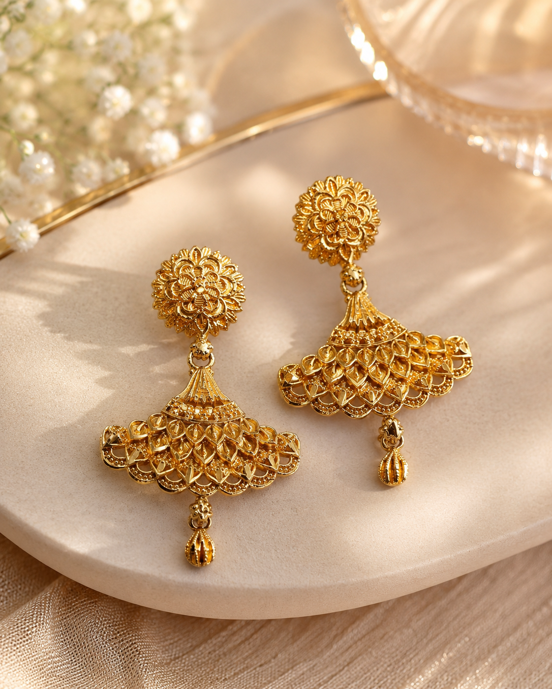 Gold-Plated Pinjara Jhumka Earrings Traditional Nepali Craftsmanship for Special Occasions Gold-Plated Pinjara Jhumka Earrings - Image 1