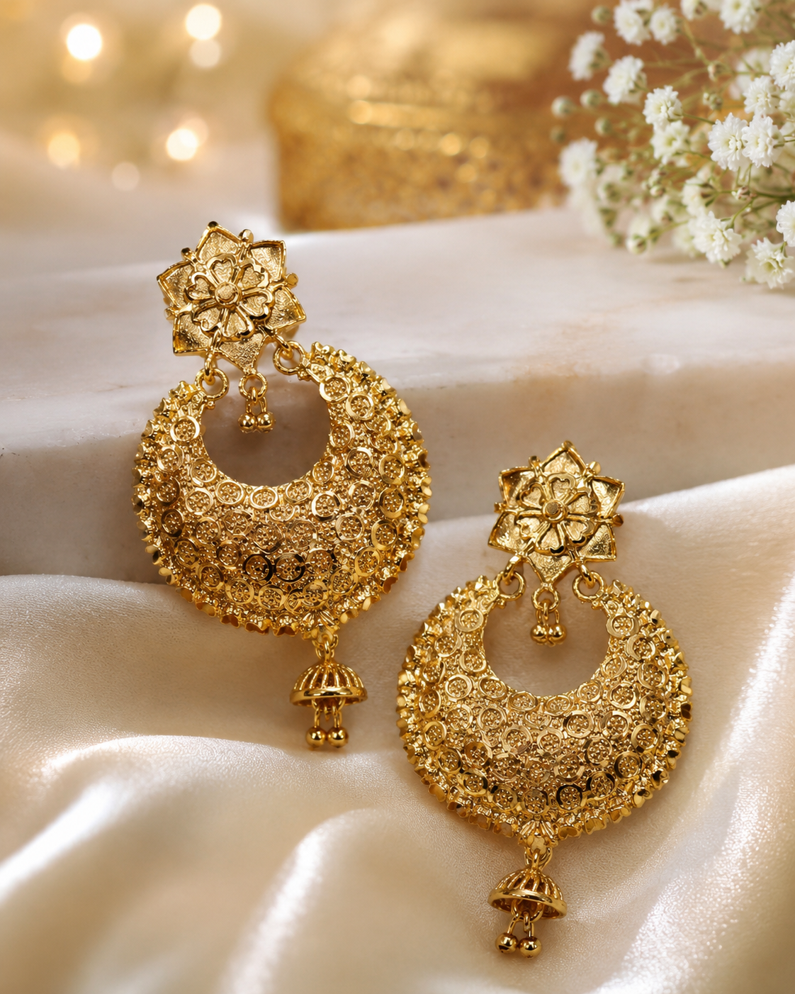 Gold-Plated Ramleela Jhumka Earrings with Intricate Handcrafted Traditional Design Gold-Plated Ramleela Jhumka Earrings with Intricate Handcrafted Traditional Design - Image 1