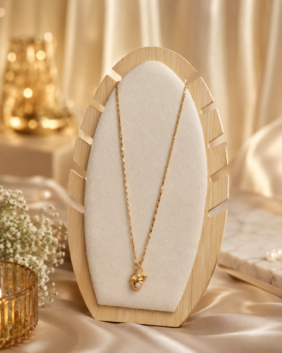 Gold-Toned Necklace with Delicate Pendant and White Pearl Accent Gold-Toned Necklace with Delicate Pendant and White Pearl Accent - Image 1