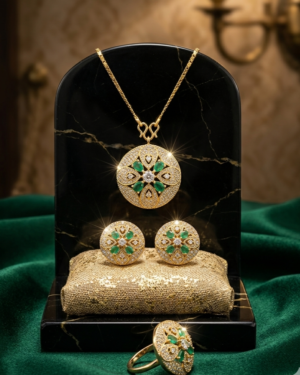 VVV Jewelry Emerald Compass Necklace Set with Emerald and Diamond Accents - Image 2