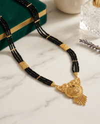 Gold-Plated Three-Layer Black Mangalsutra with Intricate Long Pendant - Image 2