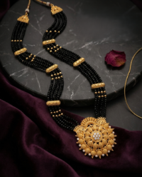 Gold-Plated Mangalsutra with Black Crystal Beads & Intricate Circular Pendant - Image 2