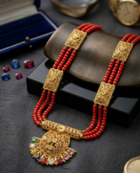 Traditional Nepali Mangalsutra with Red Crystal  Beads & Gold-Plated Pendant - Image 2