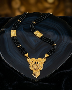 Gold-Plated Three-Layer Black Mangalsutra with Intricate Long Pendant - Image 3