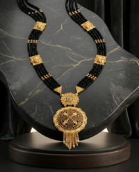 Traditional Gold-Plated Mangalsutra with Multi-Layered Black Crystal Beads - Image 2