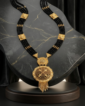 Traditional Gold-Plated Mangalsutra with Multi-Layered Black Crystal Beads - Image 2