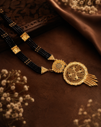 Traditional Gold-Plated Mangalsutra with Multi-Layered Black Crystal Beads
