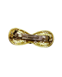 Vintage Czech Gold-Tone Metal Leaf Hair Barrette with Red Glass Cabochon - Image 2