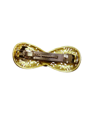 Vintage Czech Gold-Tone Metal Leaf Hair Barrette with Red Glass Cabochon - Image 2